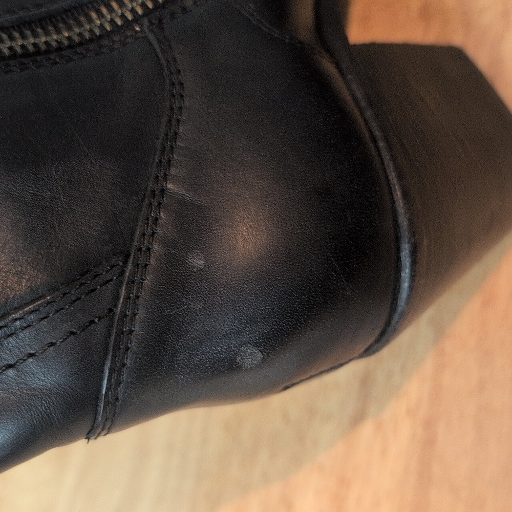 Frye Leather Black Knee High Women's Western Strappy Boots Stacked Heel - Picture 13 of 15